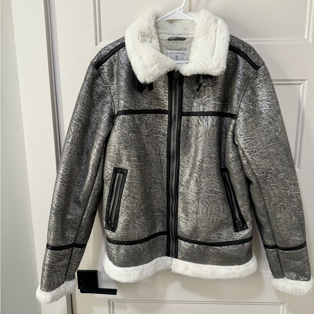Silver faux fur lined coat
